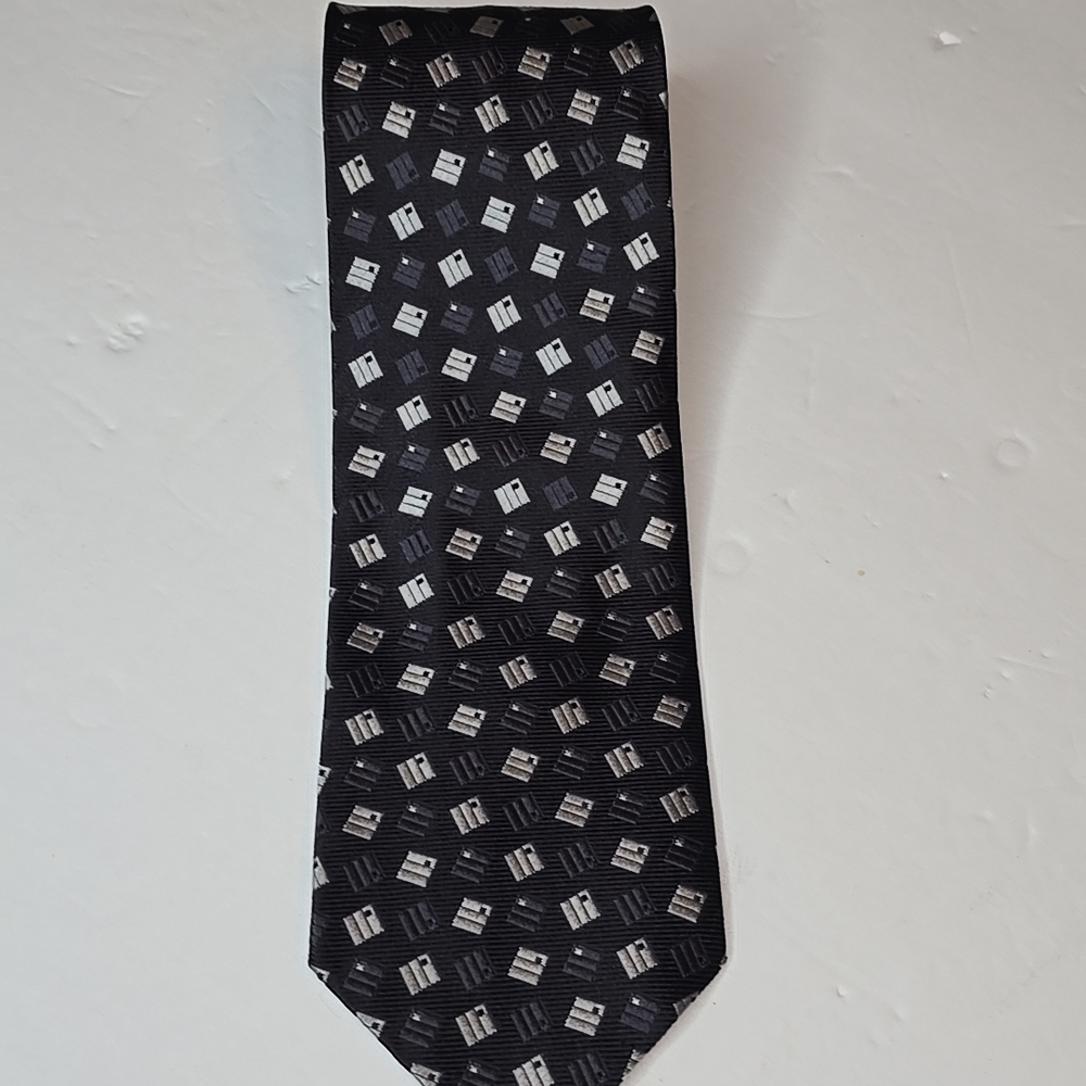 Versace Black and Silver Geometric Tie